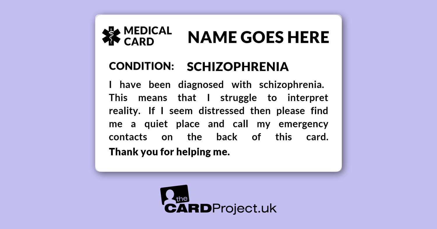 Schizophrenia Awareness Mono Medical ID Alert Card, Mental Health Disorder Emergency Card  (FRONT)